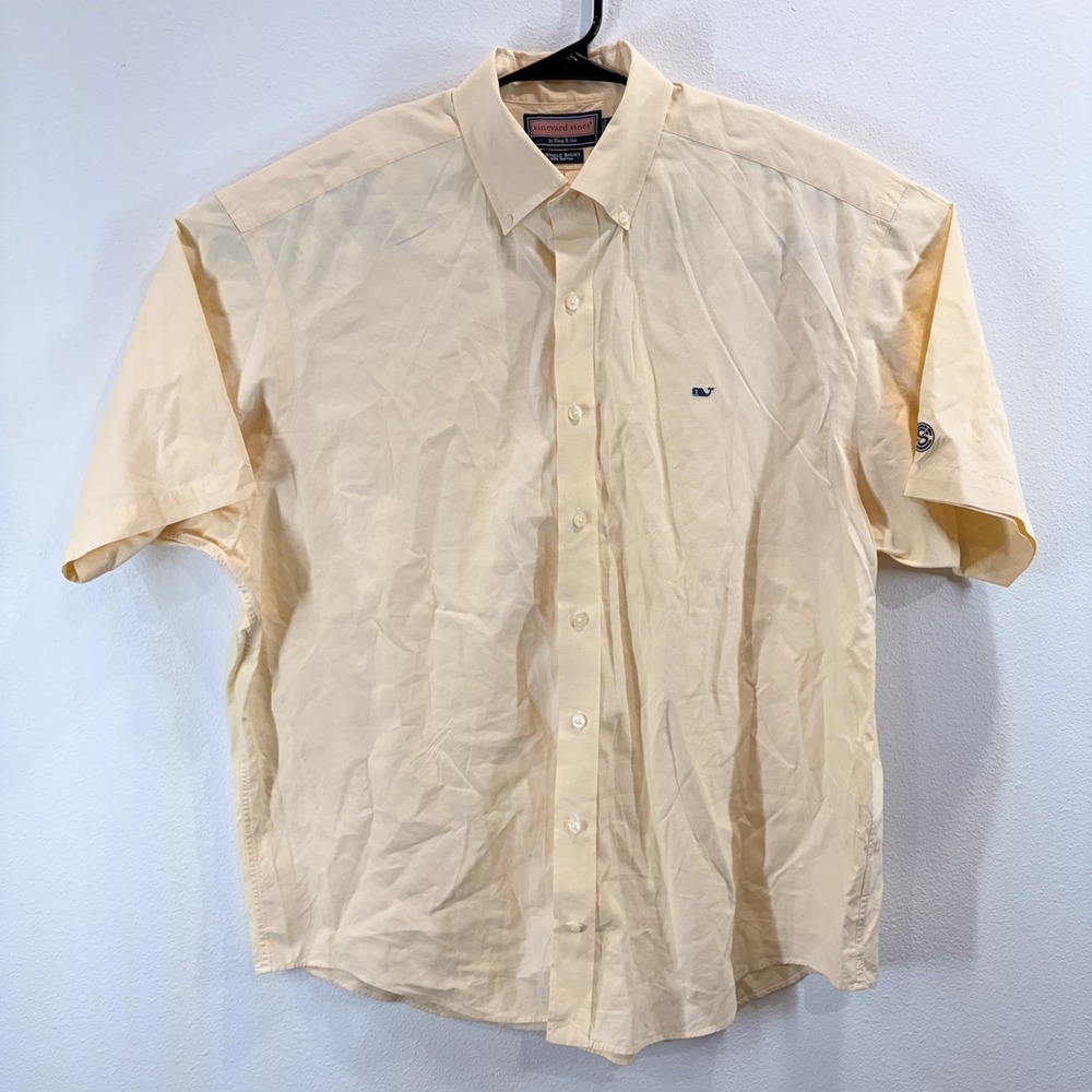 Vineyard Vines Yellow Plaid Short Sleeve Button  Shirt Whale 100% Cotton Mens XL